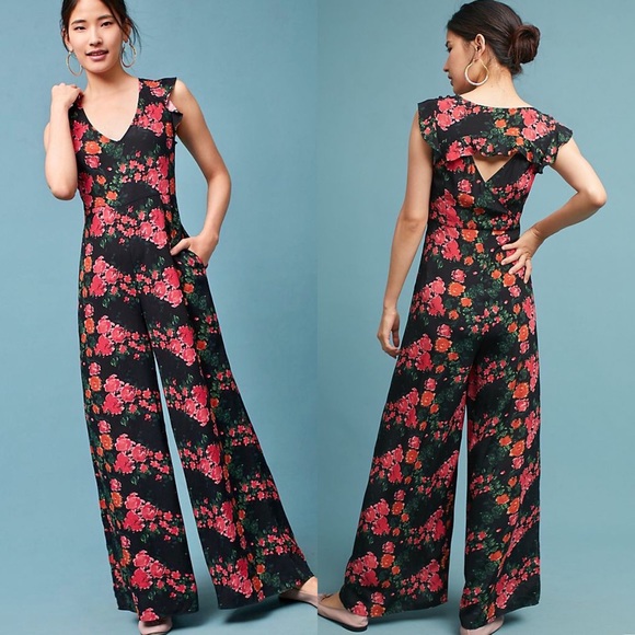 PLENTY TRACY REESE Laurete Floral Ruffle Cutout Wide Leg Jumpsuit in Black - Picture 3 of 14